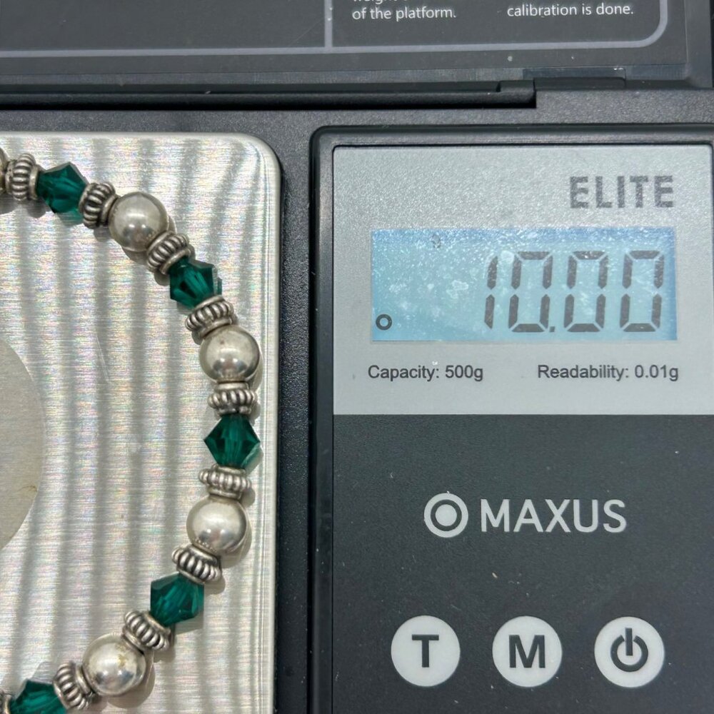 Artisan Sterling Silver Bracelet Green Crystal Bead Toggle Clasp 6.5" 10 grams - Picture 14 of 15